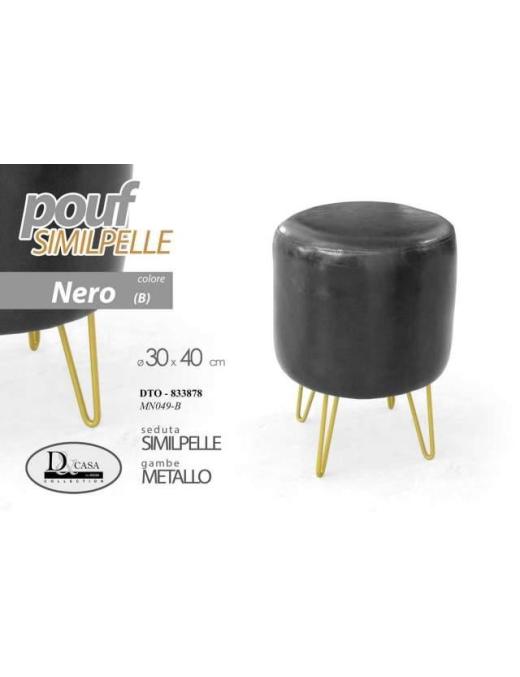 L.SIMILPELLE NERO POUF 30x40 833878$$