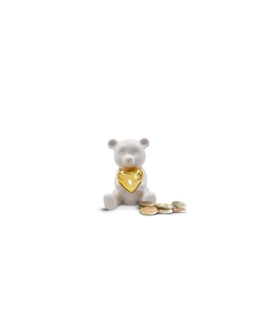 WHITE BEAR PIGGY BANK WITH HEART 12 CENTIMETERS