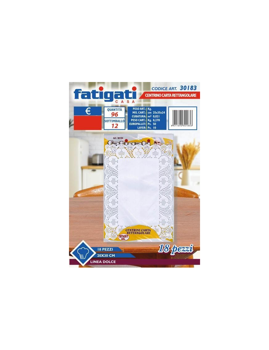 RECTANGULAR PAPER DOILY 20x30 CENTIMETERS 18 PIECES