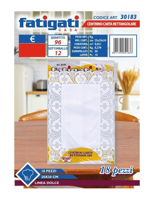 CENTRINO CARTA RETTANGOLARE 20x30 CENTIMETRI 18 PEZZI