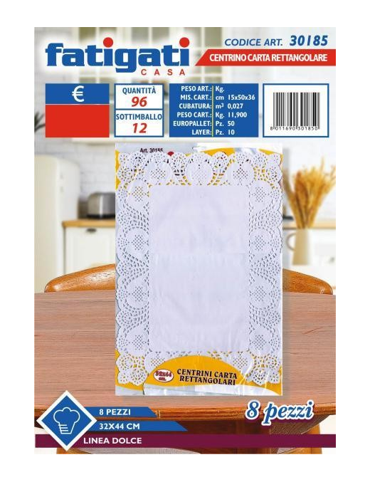 RECTANGULAR PAPER DOILY 32x44 CENTIMETERS 8 PIECES