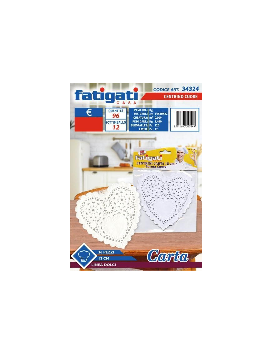 HEART PAPER DOILY 12 CENTIMETERS 36 PIECES