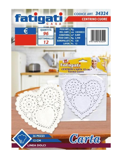 CENTRINO CARTA CUORE 12 CENTIMETRI 36 PEZZI
