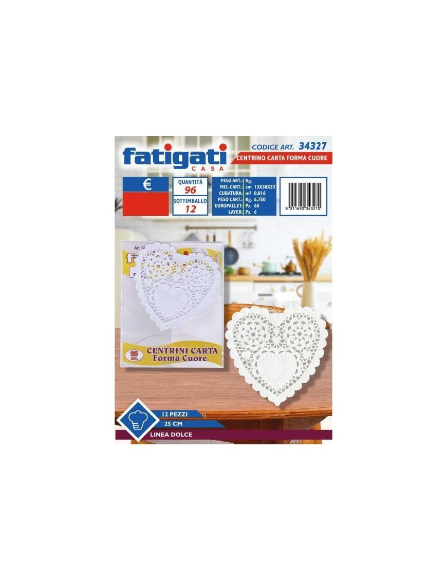 CENTRINO CARTA CUORE 25 CENTIMETRI 12 PEZZI