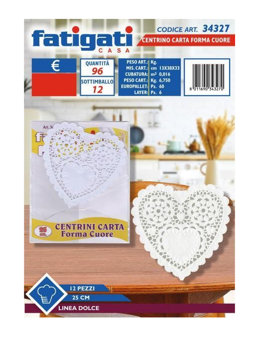 CENTRINO CARTA CUORE 25 CENTIMETRI 12 PEZZI