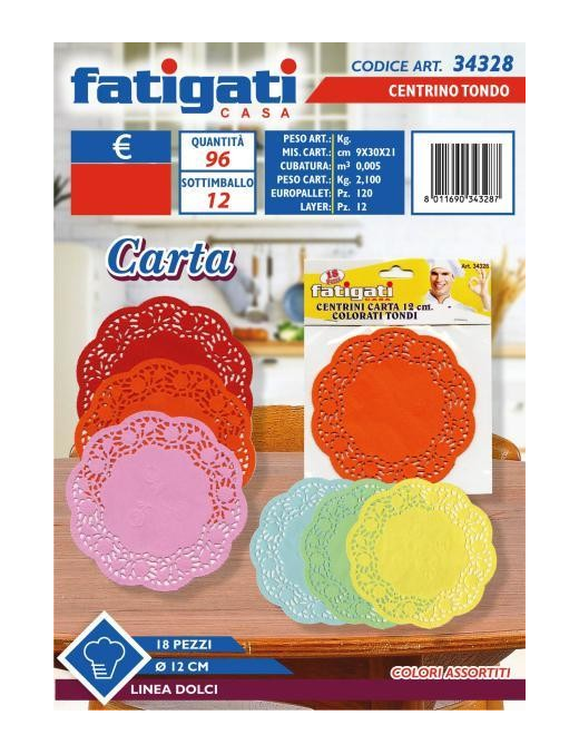 PAPER DOILY ASSORTED COLOR ROUND 12 CENTIMETERS 18 PIECES
