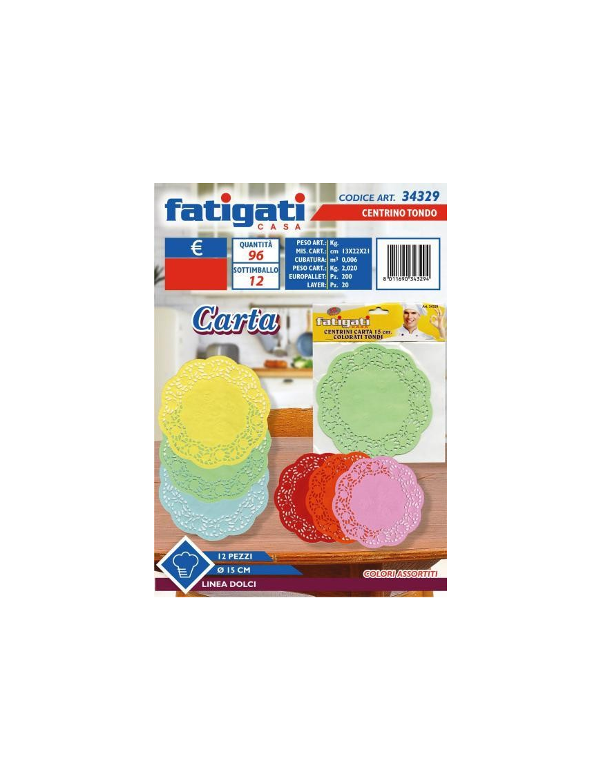 CENTRINO CARTA COLORE ASSORTITO TONDO 15 CENTIMETRI 12 PEZZI