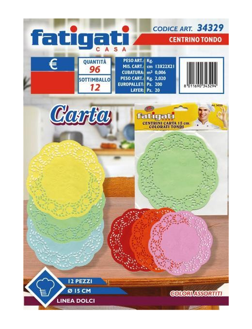 CENTRINO CARTA COLORE ASSORTITO TONDO 15 CENTIMETRI 12 PEZZI