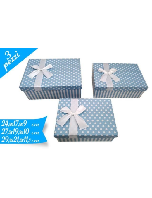 RECTANGULAR SKY BLUE BOW BOX OF 3 PIECES