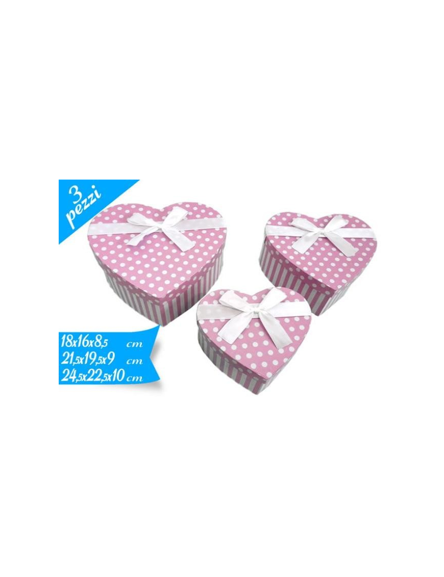 PINK HEART BOW BOX OF 3 PIECES