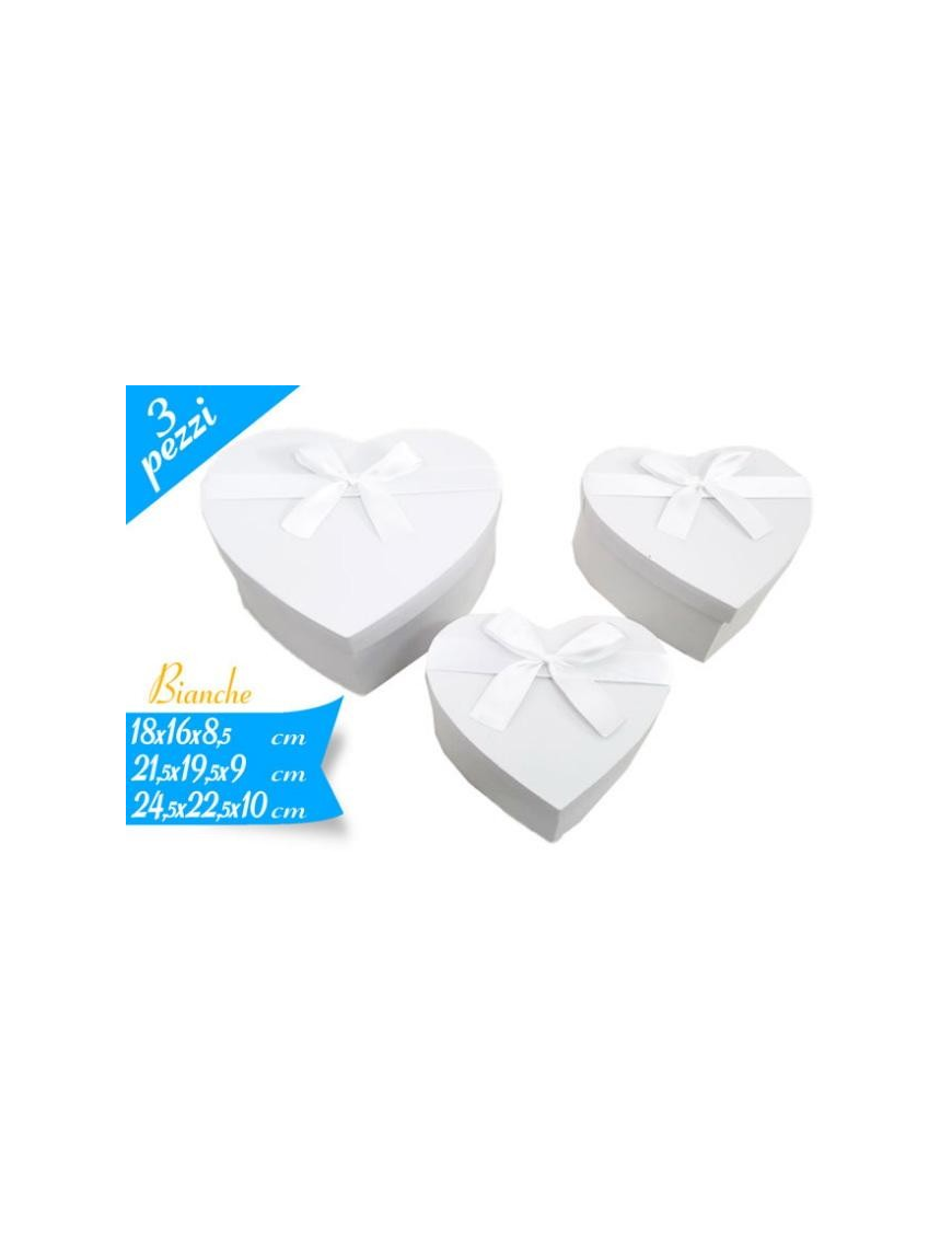 WHITE HEART BOW BOX OF 3 PIECES