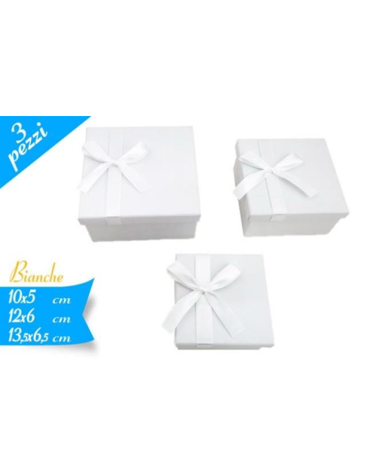 WHITE SQUARE BOW BOX OF 3 PIECES