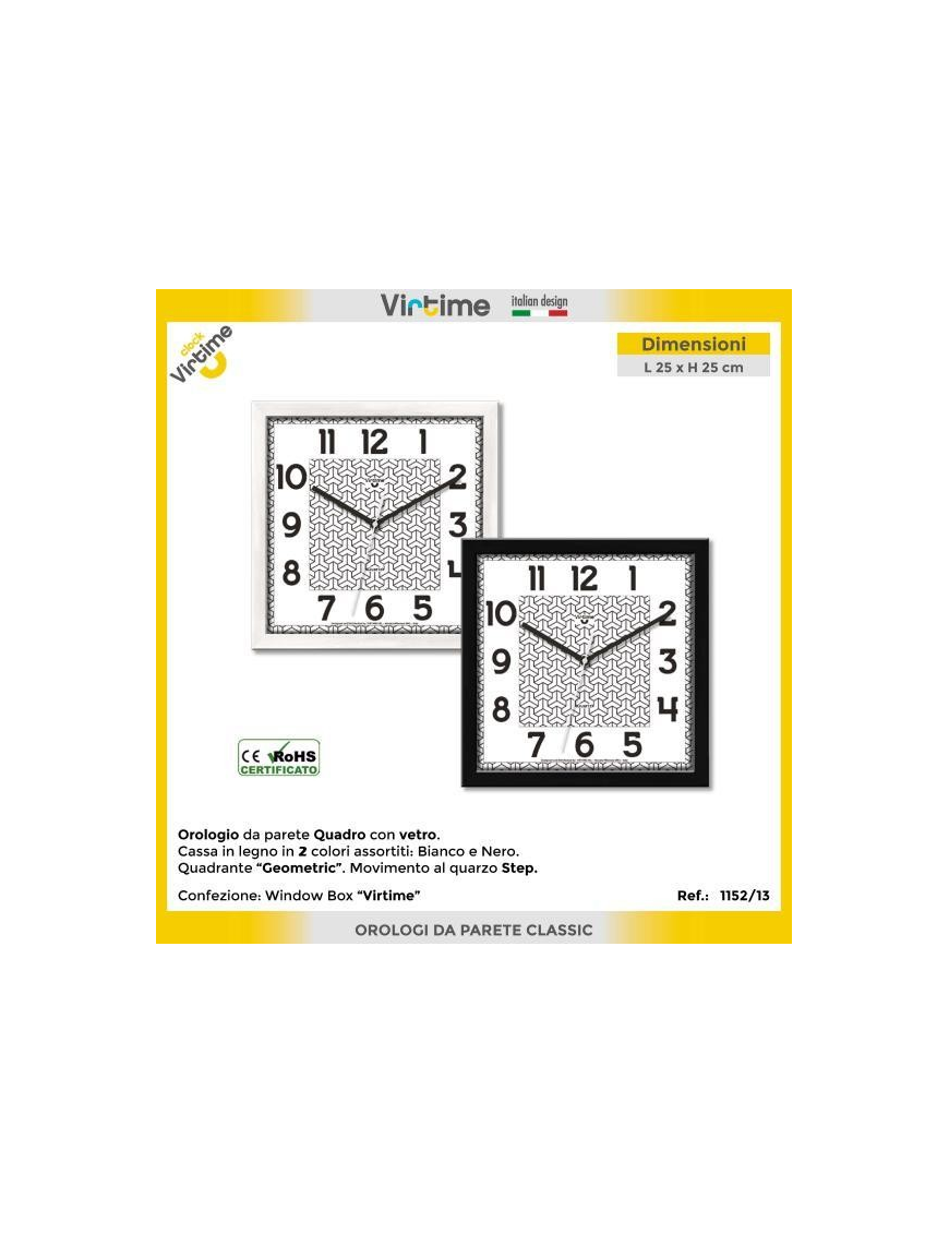 OROLOGIO PARETE LEGNO 25x25 CENTIMETRI