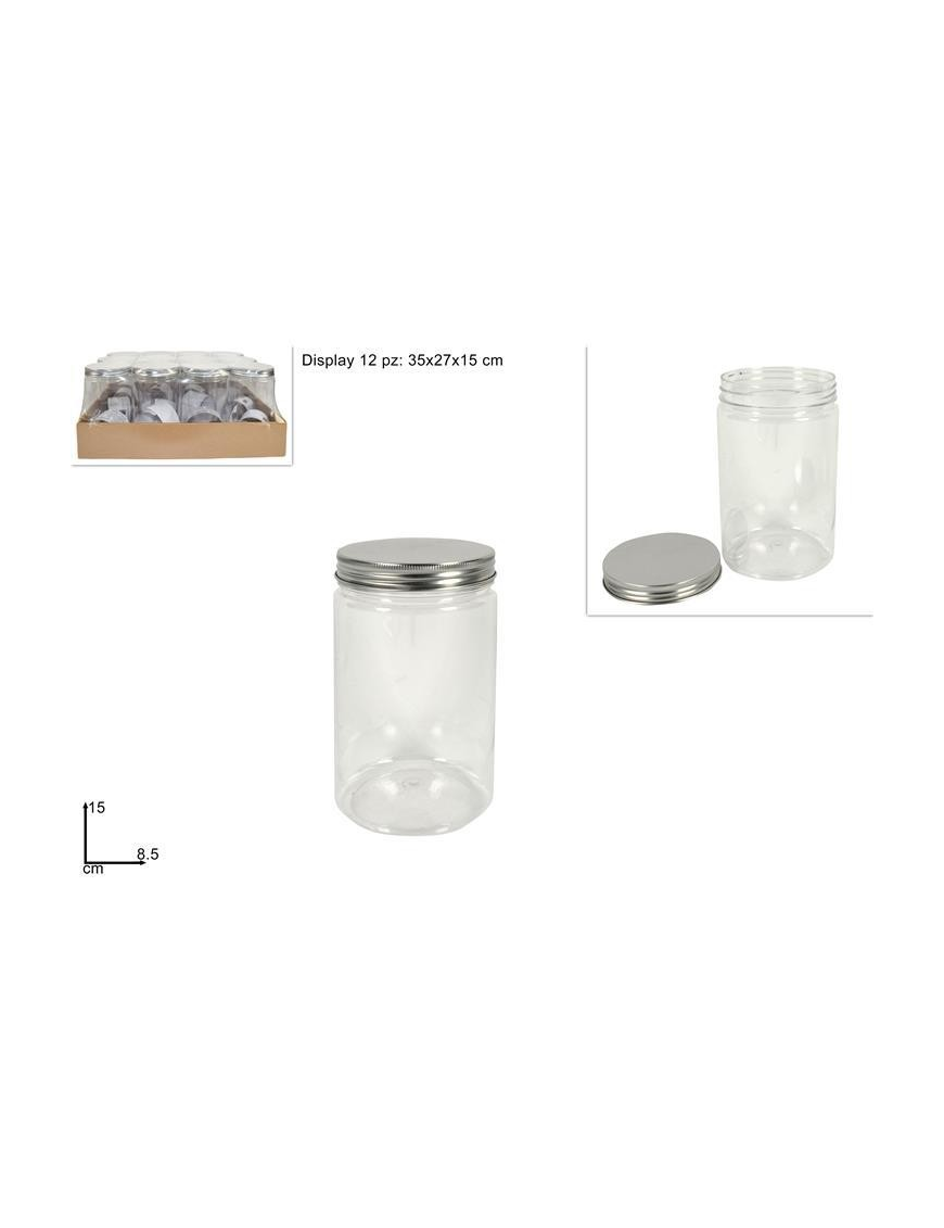 PLASTIC JAR WITH SILVER LID 8.5x15 CENTIMETERS