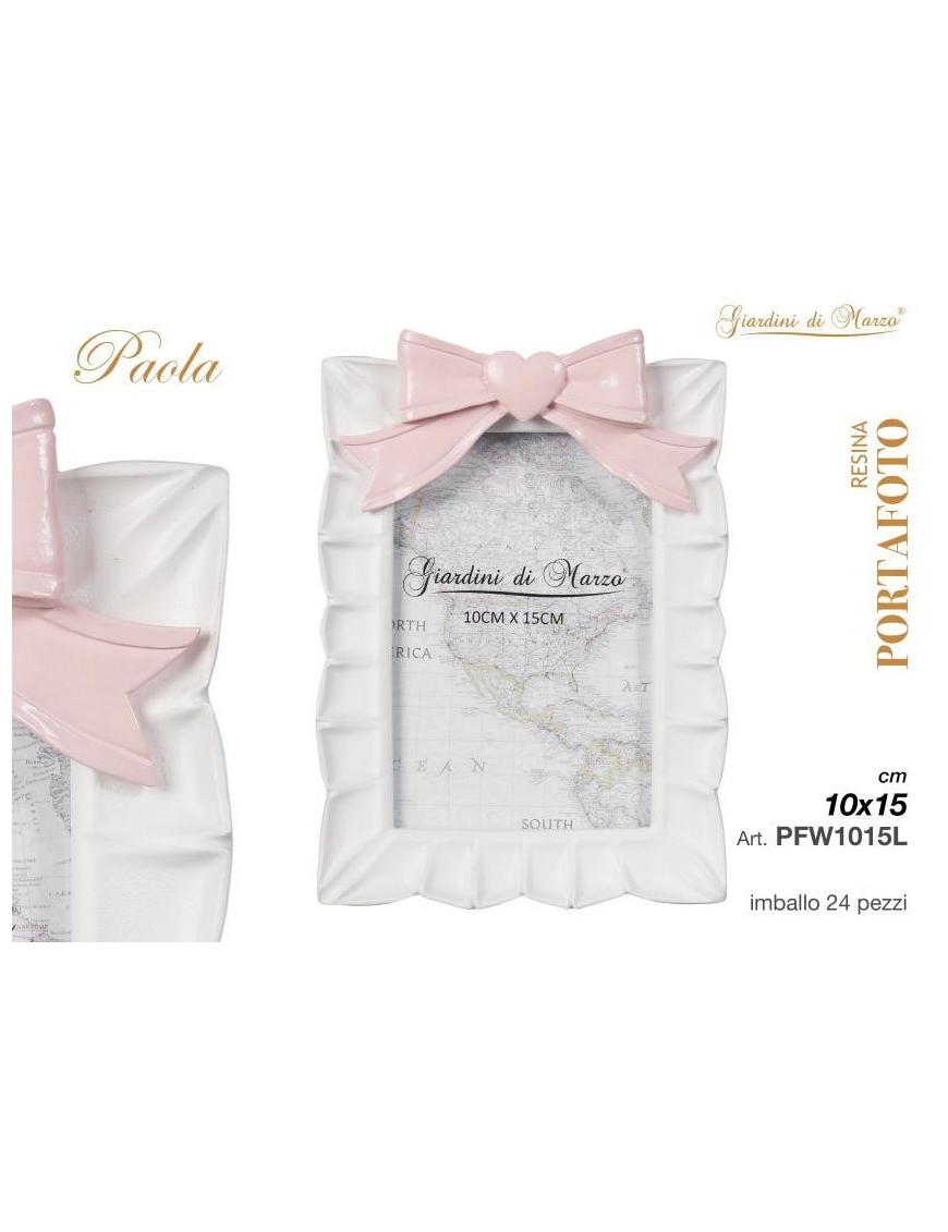 WHITE PHOTO FRAME WITH PINK BOW 10x15 CENTIMETERS