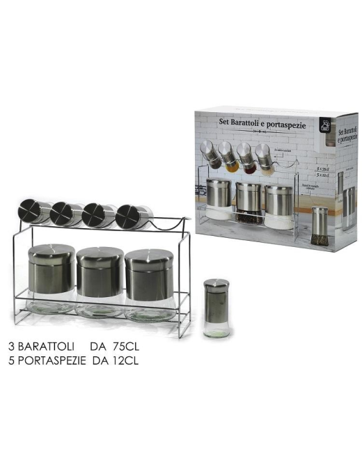 VETRO BARATTOLI+PORTA SPEZIE 8 PEZZI