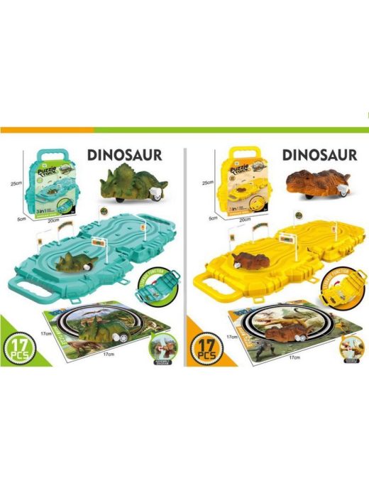 VALIGETTA CON PISTA E PUZZLE DINOSA