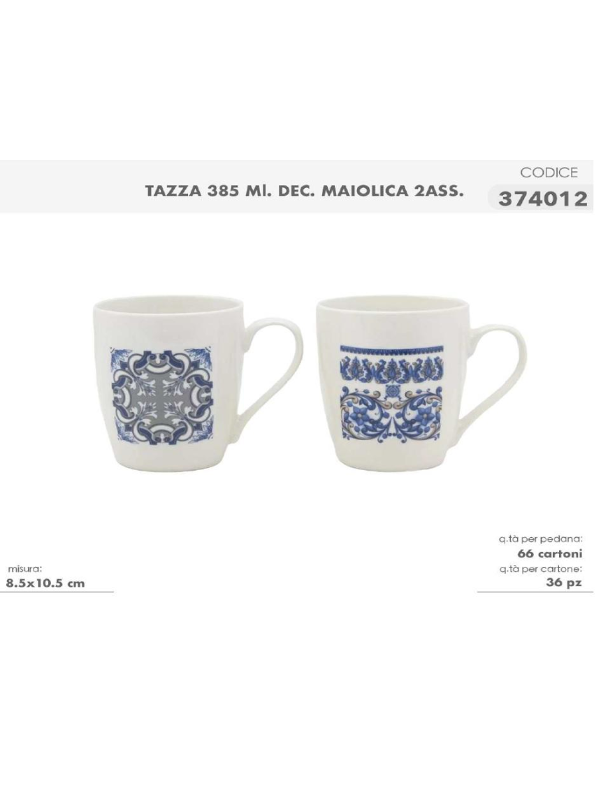 TAZZA MUG 385 MILLILITRI DECORAZIONE MAIOLICA BLU