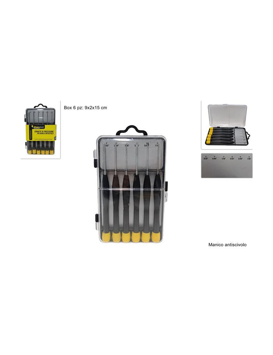 PRECISION SCREWDRIVERS 6 PIECES WITH NON-SLIP HANDLE