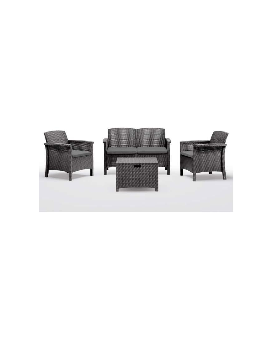 LINEA RATTAN ANTRACITE SET SOFA VENEZIA 2, 2 POLTRONE, 1 SOFA 2 POSTI E TAVOLINO