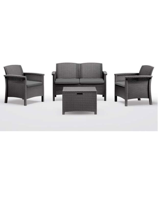LINEA RATTAN ANTRACITE SET SOFA VENEZIA 2, 2 POLTRONE, 1 SOFA 2 POSTI E TAVOLINO