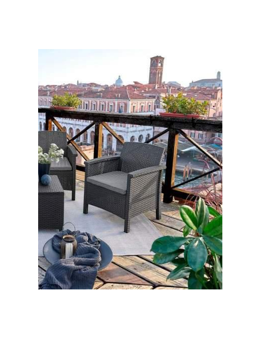 LINEA RATTAN ANTRACITE SET SOFA VENEZIA 2, 2 POLTRONE, 1 SOFA 2 POSTI E TAVOLINO