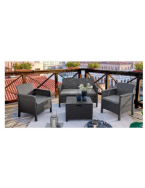 LINEA RATTAN ANTRACITE SET SOFA VENEZIA 2, 2 POLTRONE, 1 SOFA 2 POSTI E TAVOLINO