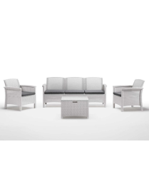 WHITE RATTAN LINE SET VENEZIA 3, 2 ARMCHAIRS, 1 3-SEAT SOFA AND TABLE