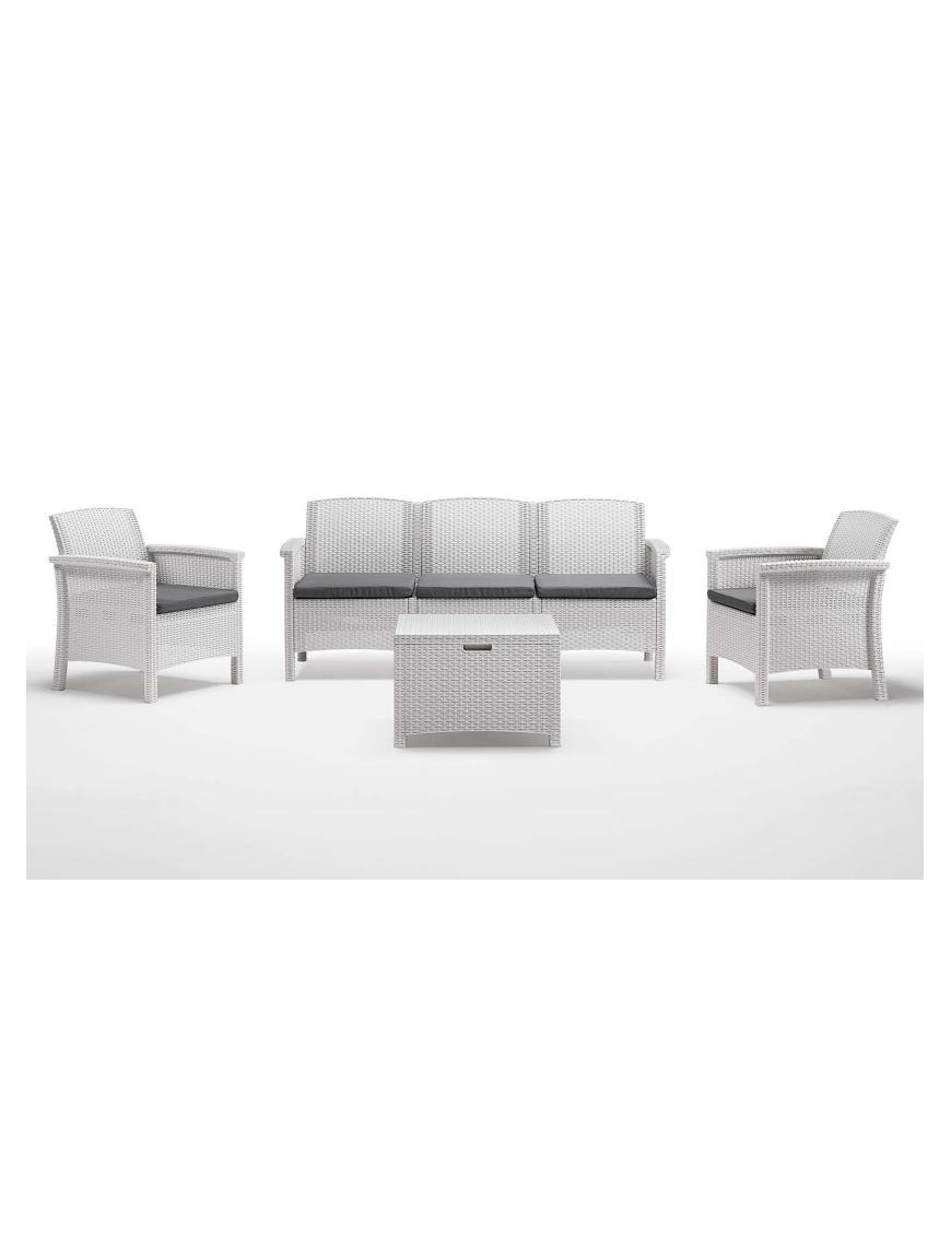 WHITE RATTAN LINE SET VENEZIA 3, 2 ARMCHAIRS, 1 3-SEAT SOFA AND TABLE