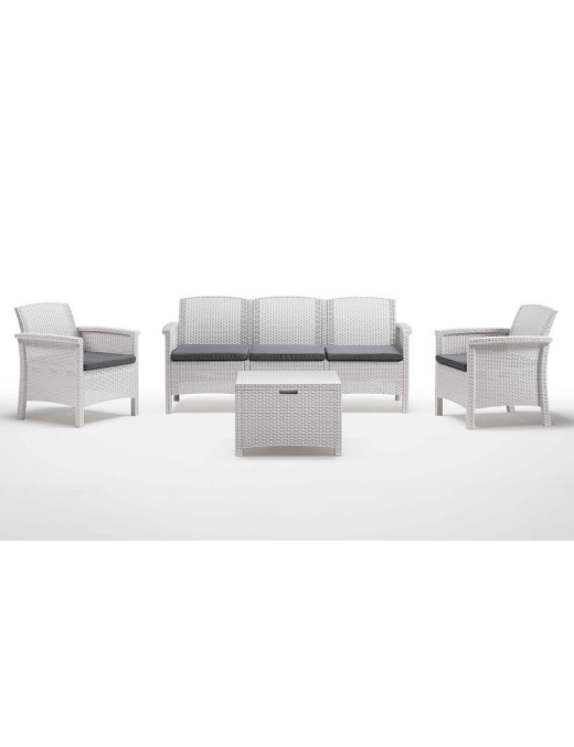 WHITE RATTAN LINE SET VENEZIA 3, 2 ARMCHAIRS, 1 3-SEAT SOFA AND TABLE
