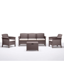TAUPE RATTAN LINE SET VENEZIA 3, 2 ARMCHAIRS, 1 3-SEAT SOFA AND TABLE