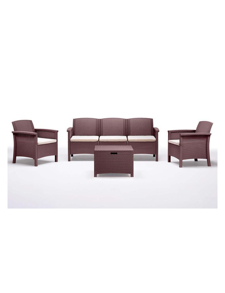 LINEA RATTAN MARRONE SET VENEZIA 3, 2 POLTRONE, 1 SOFA 3 POSTI E TAVOLINO