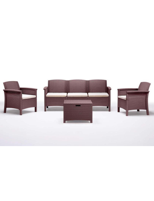LINEA RATTAN MARRONE SET VENEZIA 3, 2 POLTRONE, 1 SOFA 3 POSTI E TAVOLINO