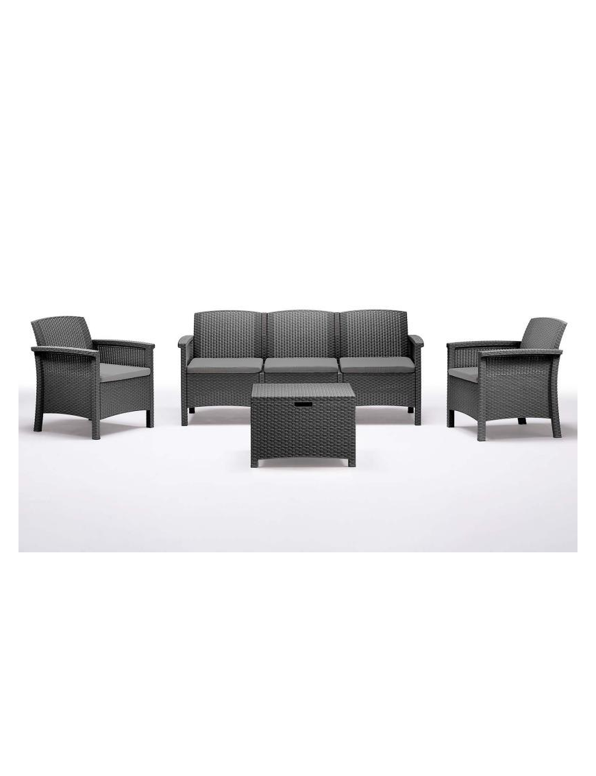LINEA RATTAN ANTRACITE SET VENEZIA 3, 2 POLTRONE, 1 SOFA 3 POSTI E TAVOLINO