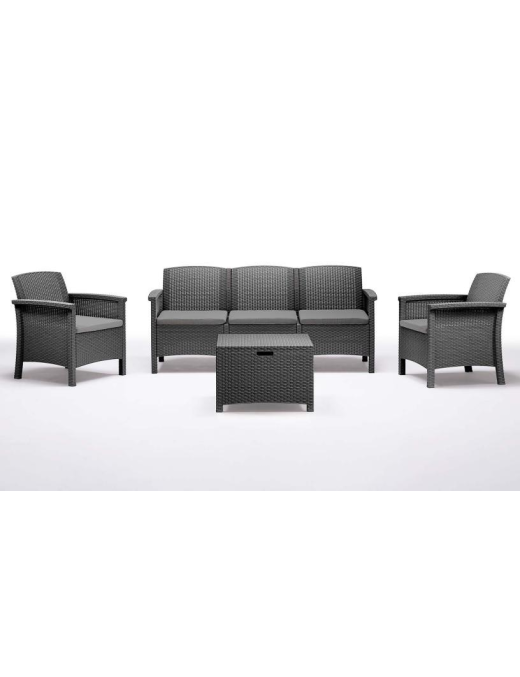 LINEA RATTAN ANTRACITE SET VENEZIA 3, 2 POLTRONE, 1 SOFA 3 POSTI E TAVOLINO