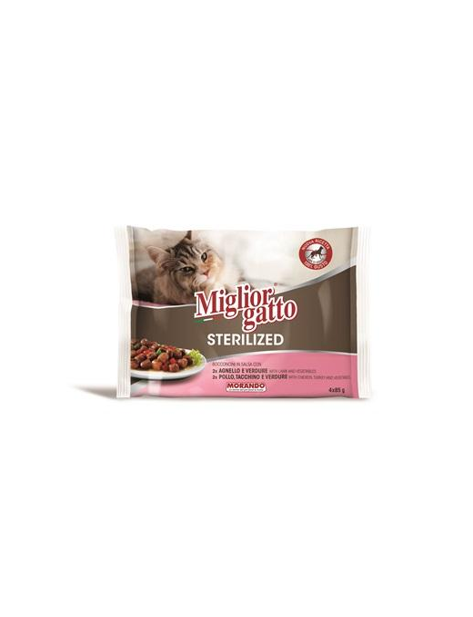 MIGLIOR GATTO STERILIZED BOCCONCINI CARNE SALSA 85g X4confezioni monodose
