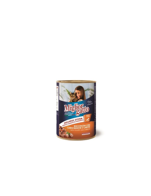MIGLIOR GATTO BOCCONCINI 405g CARNI BIANCHE E CAROTE