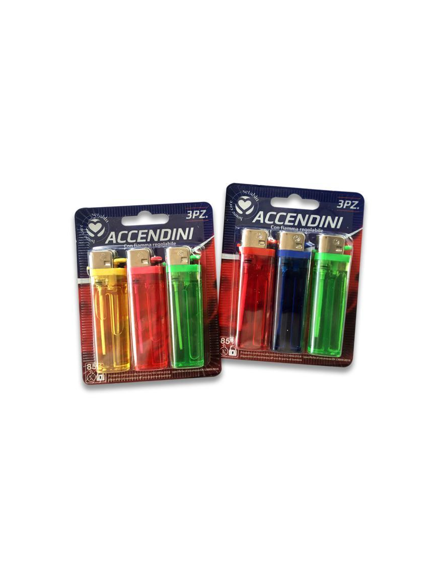 TRANSPARENT LIGHTERS 3 pieces ASSORTED COLORS