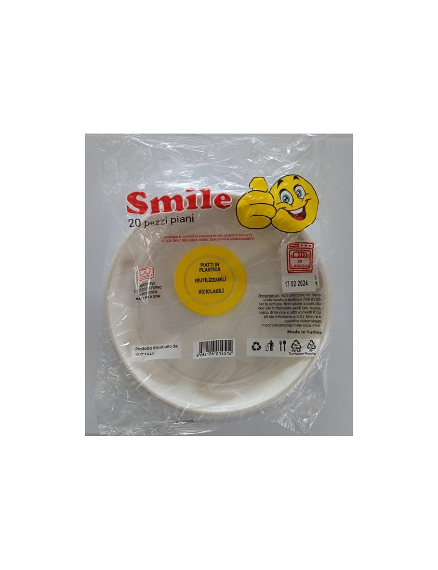 SMILE PIATTO PIANO CONFEZIONE 20 PEZZI RIUTILIZZABILE