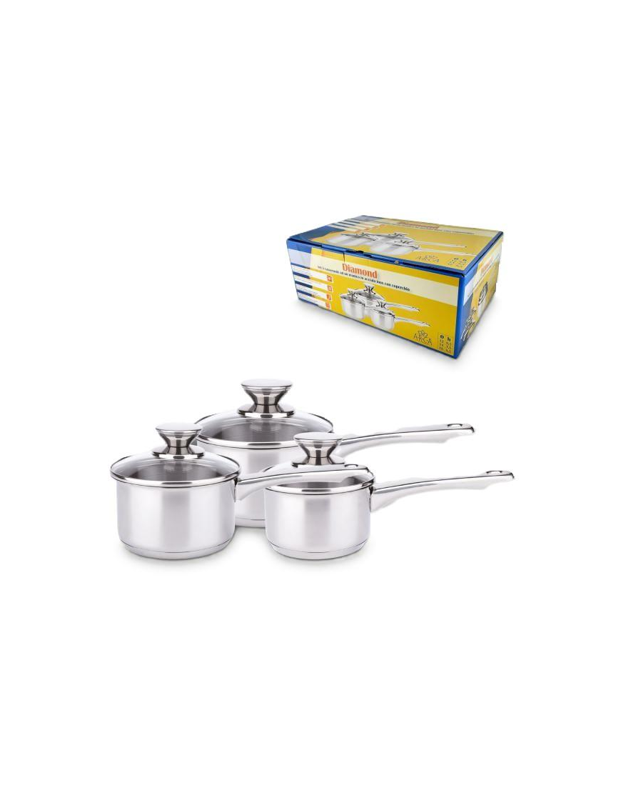 CASSERUOLE 1 MANICO CON COPERCHIO 3 PEZZI 12/14/16 CENTIMETRI