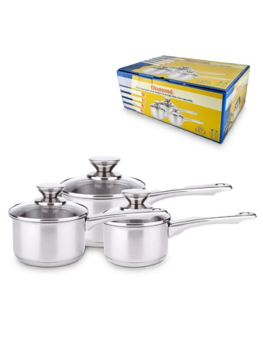 CASSEROLES 1 HANDLE WITH LID 3 PIECES 12/14/16 CENTIMETERS