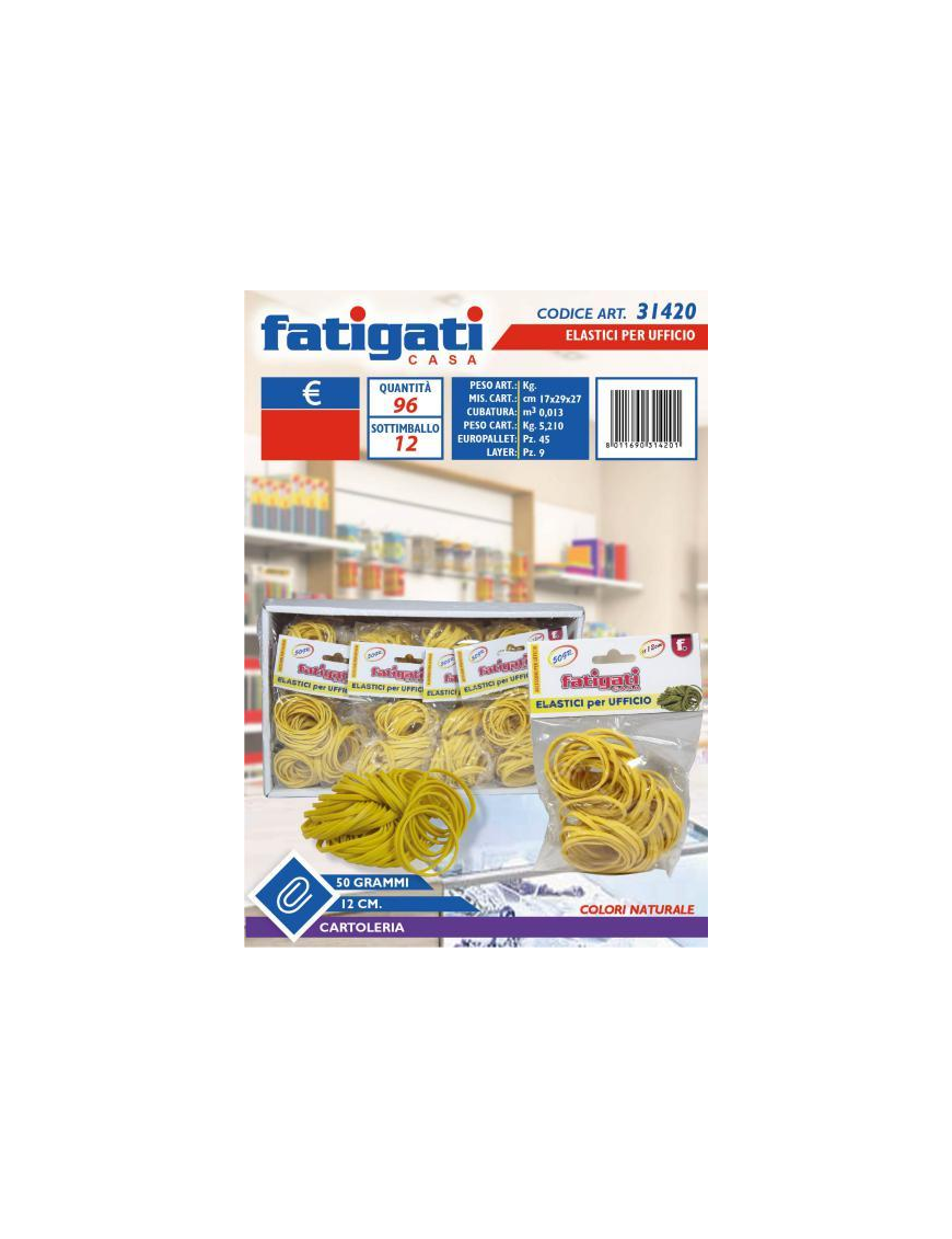 ELASTICI UFFICIO 50gr 12cm NATURALI