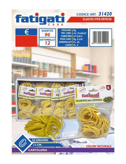 ELASTICI UFFICIO 50gr 12cm NATURALI