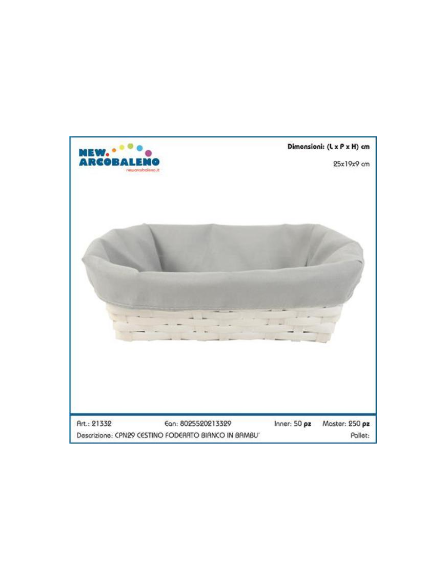 CESTINO FODERATO BIANCO RETTANGOLAREANGOLARE 25x19cm