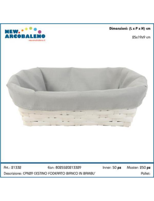 CESTINO FODERATO BIANCO RETTANGOLAREANGOLARE 25x19cm