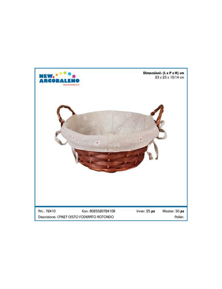 LINED WALNUT ROUND BASKET 23cm