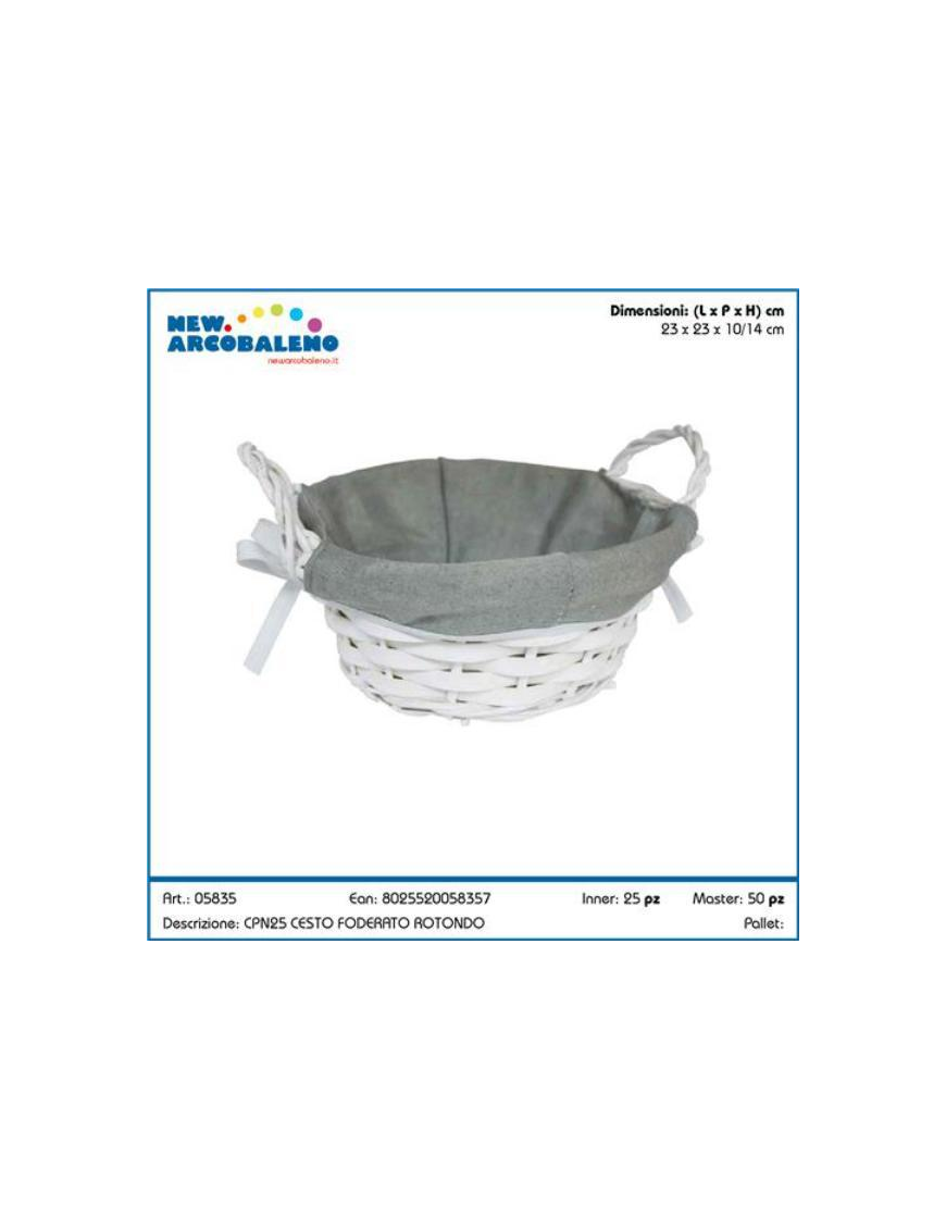 CESTINO FODERATO BIANCO TONDO 23cm