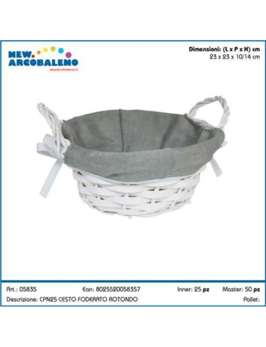 CESTINO FODERATO BIANCO TONDO 23cm