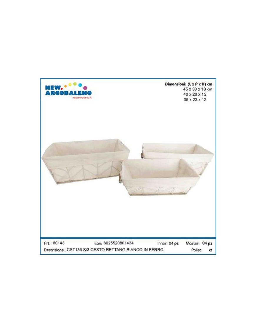 RECTANGULAR CORNER WHITE IRON BASKET 3 pieces