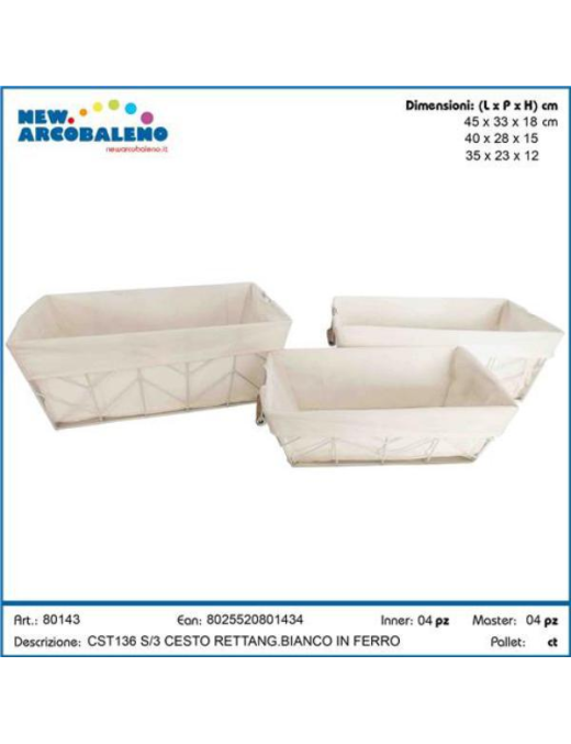 CESTO IN FERRO BIANCO  RETTANGOLAREANGOLARE  3pezzi